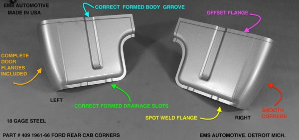 1961-66 Ford F100 Truck Replacement Cab Corner (Pair)