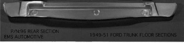 1949-51 Ford trunk floor sections on a black background with 'EMS Automotive' branding.