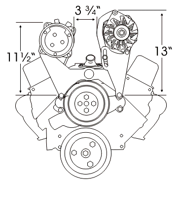 Alan Grove Components Small Block Chevy Air Conditioning Compressor Bracket, Long Water Pump, Passenger Side 130R
