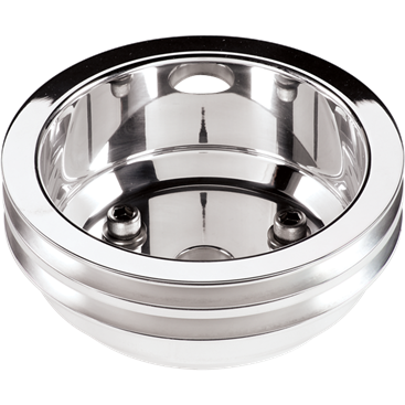 Billet Aluminum Small Block Chevy 2 Groove, V-Groove Crankshaft Pulley, Long Water Pump, 6-7/16" Diameter