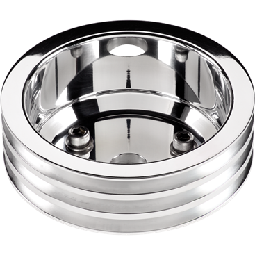 Billet Aluminum Small Block Chevy 3 Groove, V-Groove Crankshaft Pulley, Long Water Pump, 6-7/16" Diameter