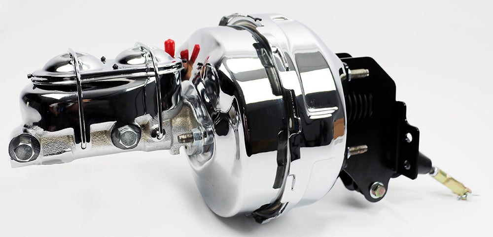 1964-72 GM A-BODY, 67-69 GM F-BODY, 68-74 GM X-BODY (System includes MPB style brackets to mount unit flat) Booster/Master Conversion Kit 9" Dual / 1-1/8" Bore - Chrome