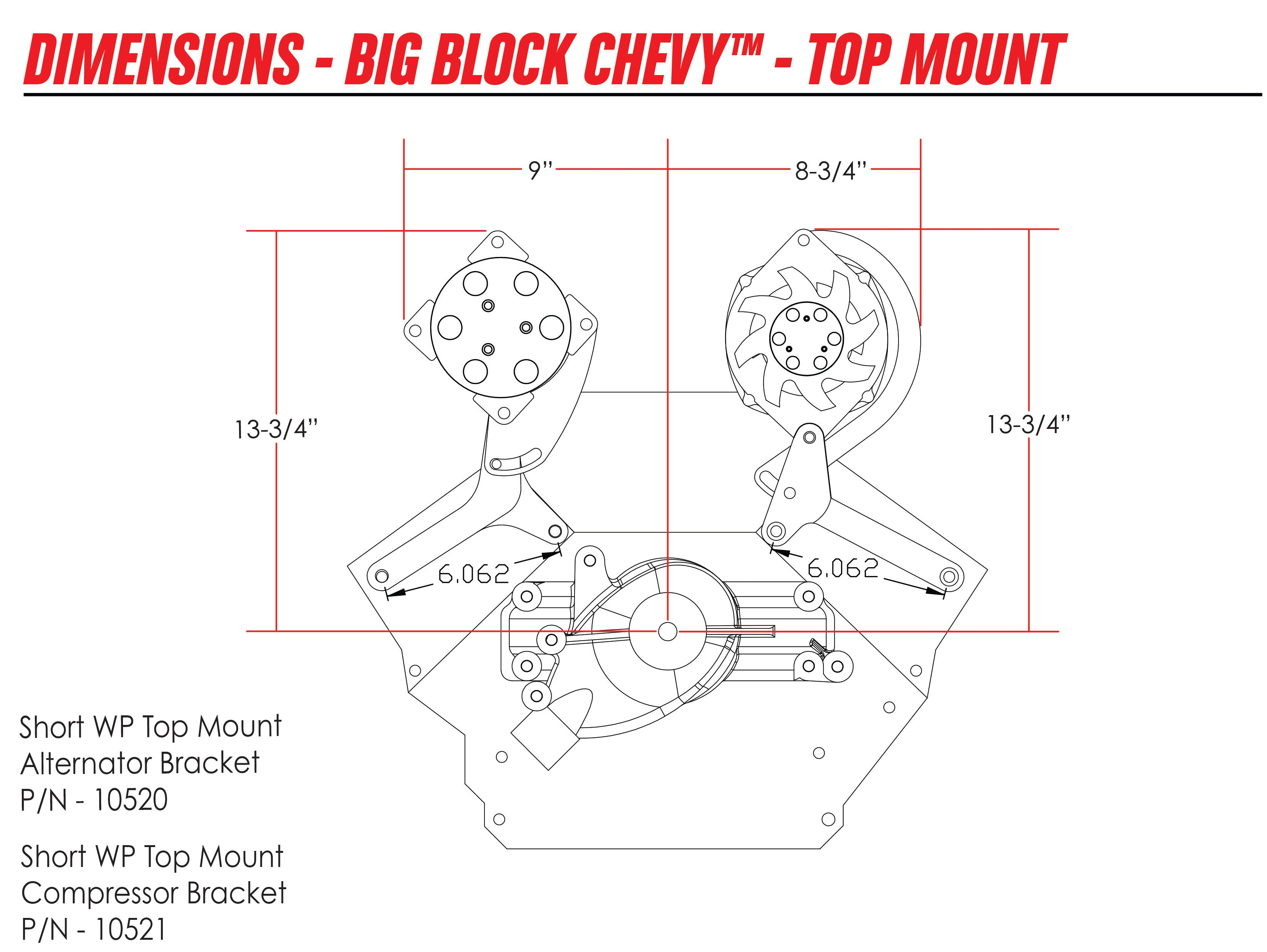 Billet Aluminum Big Block Chevy A/C 508 Compressor Bracket, Top Mount, Passenger Side, Short Water Pump