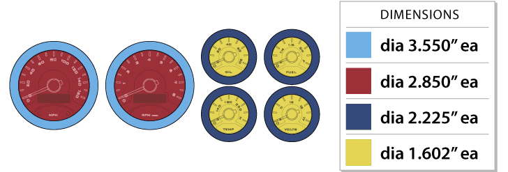Dakota Digital Universal Six Gauge Round Analog VHX Gauges (Limited Edition Facing)