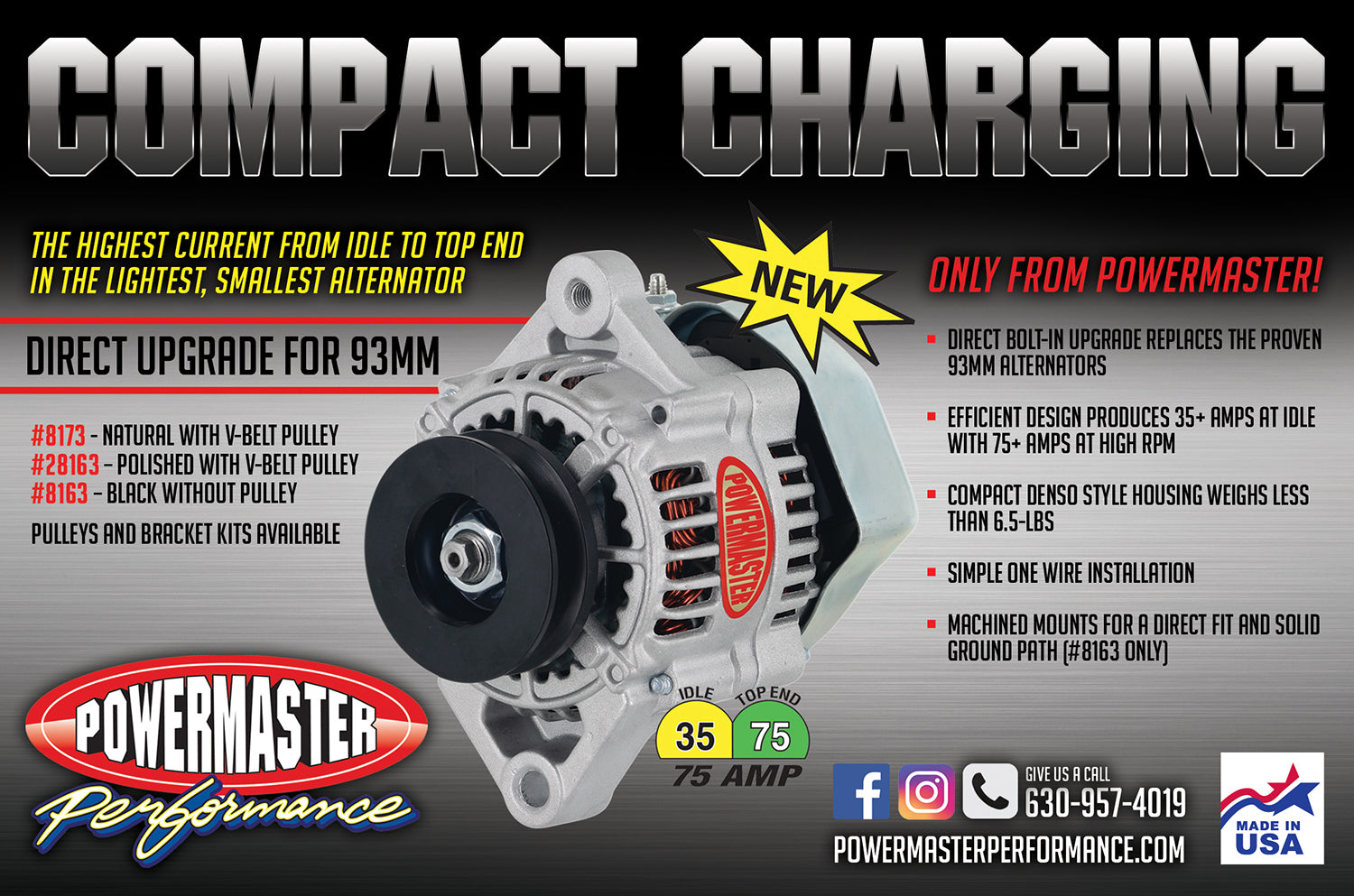 Powermaster Powermaster NEW High Output Alternator 93mm Mounting