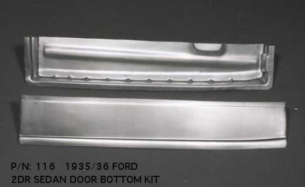 Metal car door bottom kit for 1935-36 Ford 2DR Sedan on a dark background