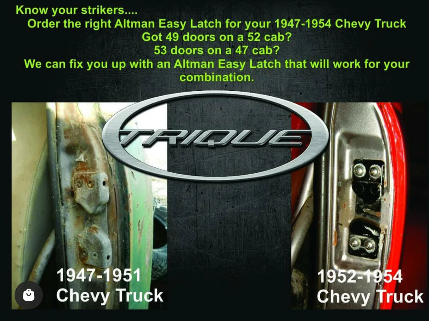 1947-51 Chevy Truck with 1952-54 Doors Altman Easy Bear Claw Door Latch Kit