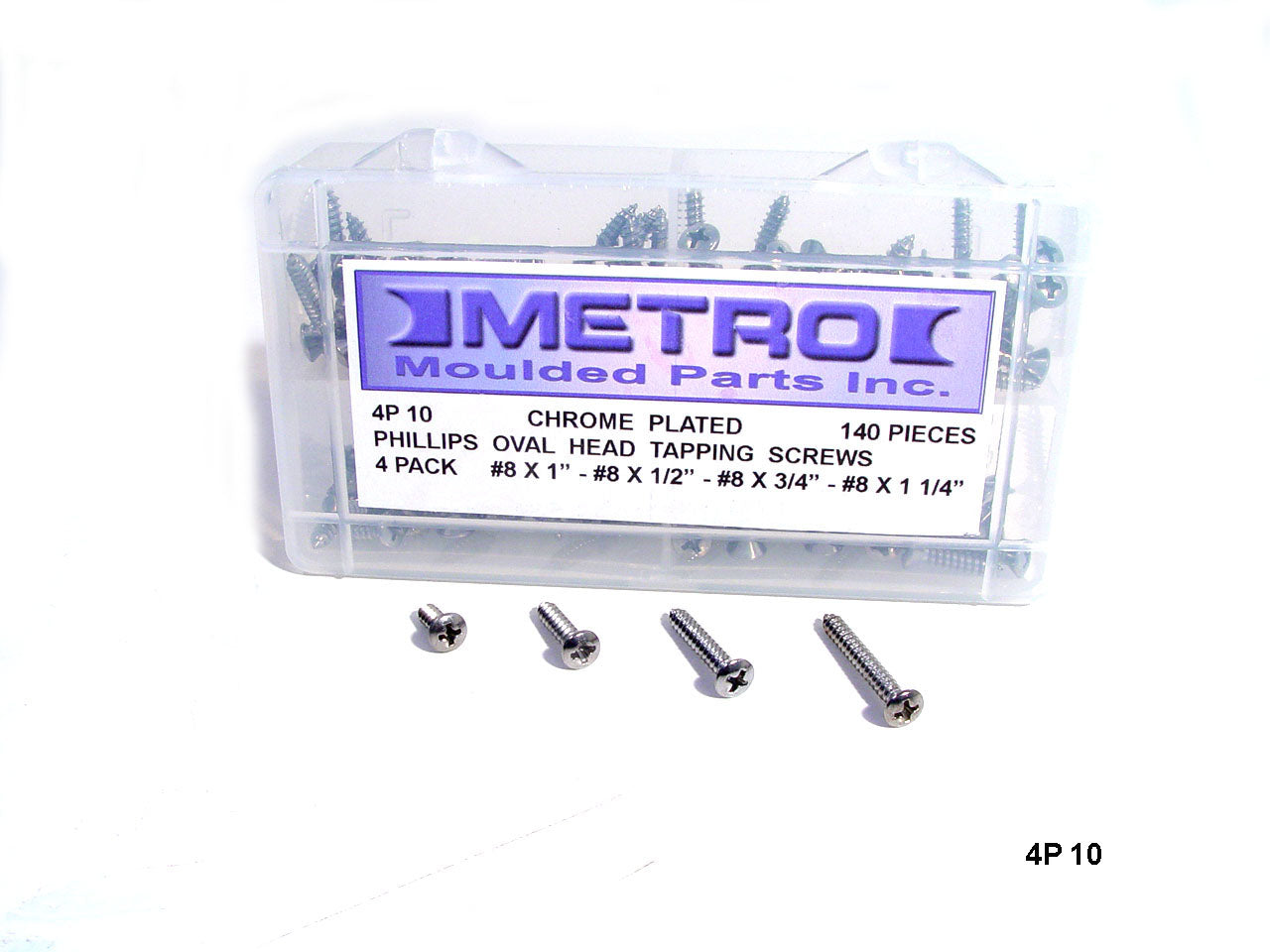 Phillips Oval Head Tapping Screws Chrome plated 140 Piece set; 4P 10