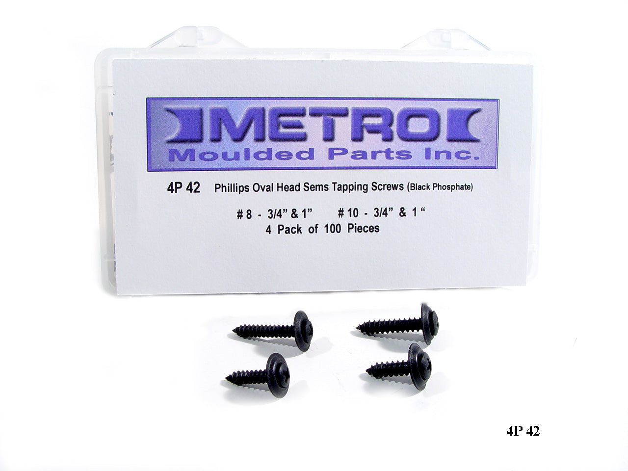 Phillips Oval Head Sems Tapping Screws - Black Phosphate, 100-Piece set; 4P 42