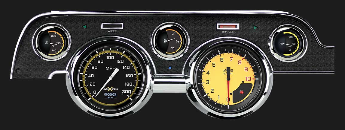 1967-68 Ford Mustang Classic Instruments Autocross Yellow Gauge Set