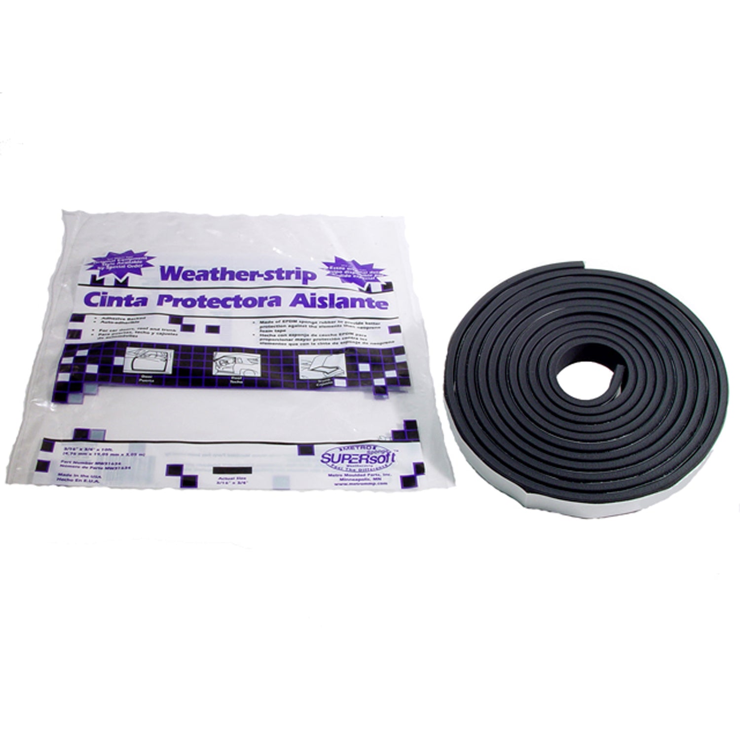 Adhesive Backed Weatherstripping 3/4" wide X 3/16" Thick X 10' long; MW 31634