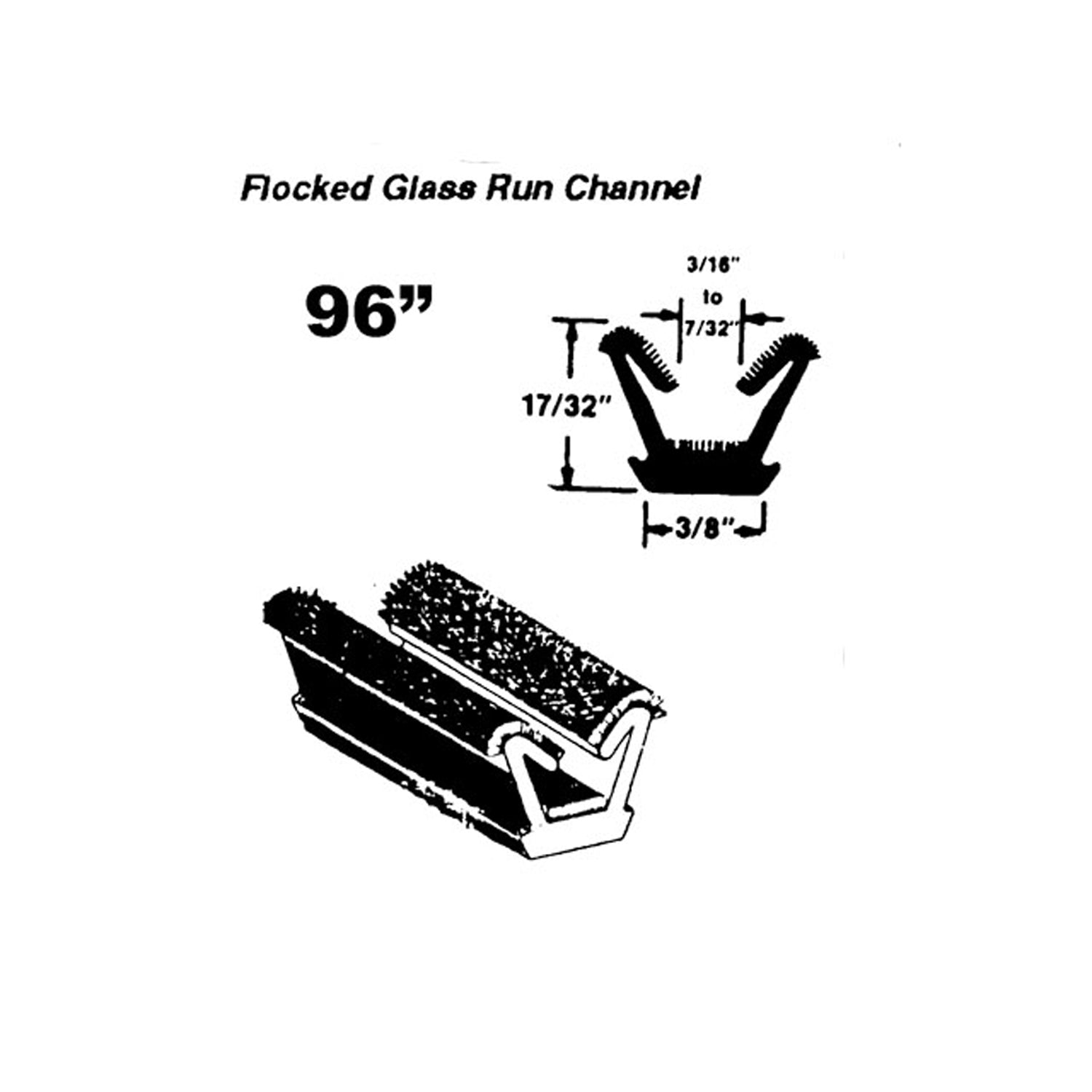 Flocked Glass Run Channel - 96" Piece; WC 16-96