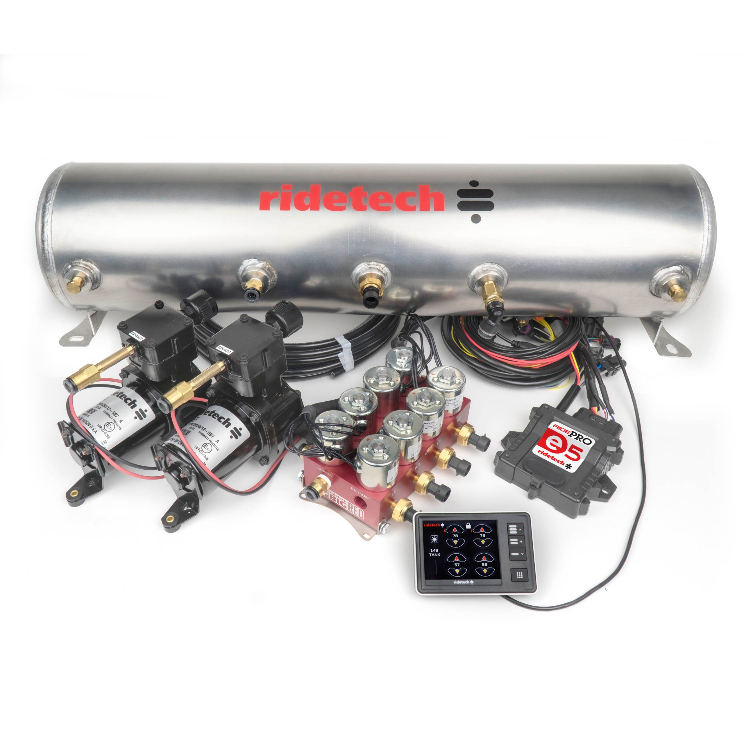 RidePro E5 Air Ride Suspension Control System - 5 Gallon Tank - Dual Compressors - High Flow 3/8" Valves