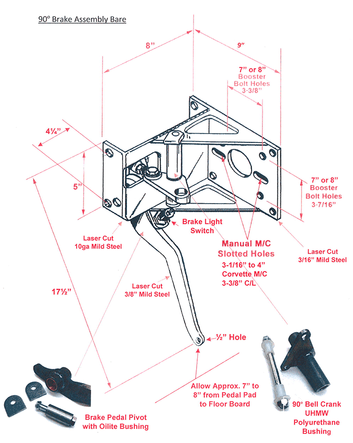 Kugel Komponents Under Dash 90 Degree Brake & Clutch Pedal Assembly Bare