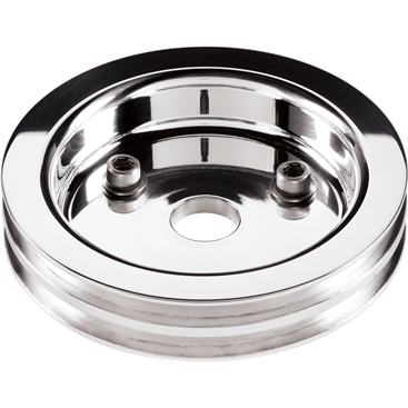 Billet Aluminum Small Block Chevy 2 Groove, V-Groove Crankshaft Pulley, Short Water Pump, 6-7/16" Diameter