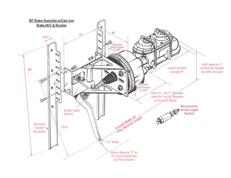 Kugel Komponents Under Dash 90 Degree Brake Pedal Assembly