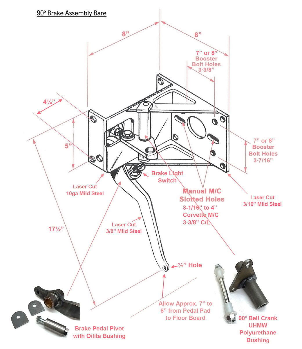 Kugel Komponents Under Dash 90 Degree Brake Pedal Assembly