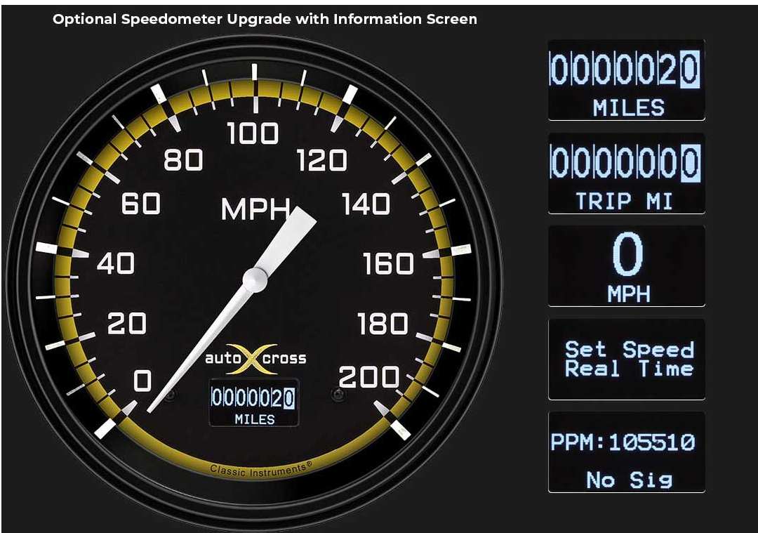 Classic Instruments 1947-53 AutoCross Yellow Chevy Truck Package features a 4 5/8" Speedometer and Quad