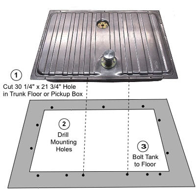 Universal and 1964-68 Mustang Replacement Steel Fuel Tank, w 3" Neck and Billet Cap