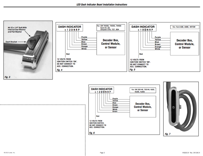 Lokar Billet Aluminum LED Dash Gear Shift Indicator & Sensor Kit- Chrysler 727/904/518
