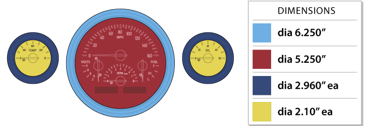 Dakota Digital Universal Triple Round, Analog VHX Gauges