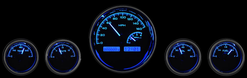 Dakota Digital Universal Five Gauge Round, Analog VHX Gauges (1, 5-1/2" and 4, 3" Ganges)