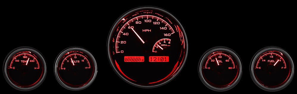 Dakota Digital Universal Five Gauge Round, Analog VHX Gauges (1, 5-1/2" and 4, 3" Ganges)