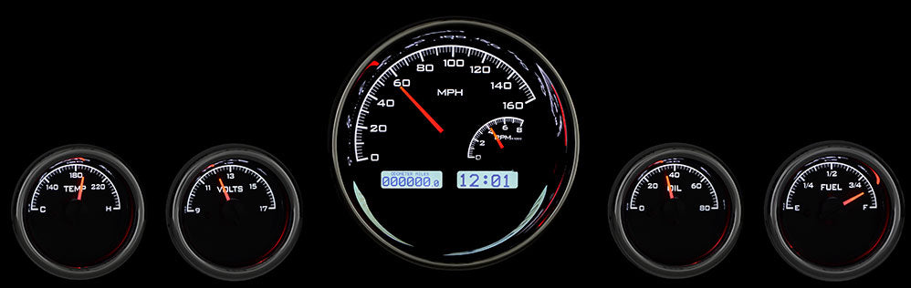 Dakota Digital Universal Five Gauge Round, Analog VHX Gauges (1, 5-1/2" and 4, 3" Ganges)