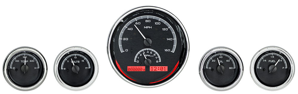 Dakota Digital Universal Five Gauge Round, Analog VHX Gauges (1, 6-1/4" and 4, 3" Gauges)