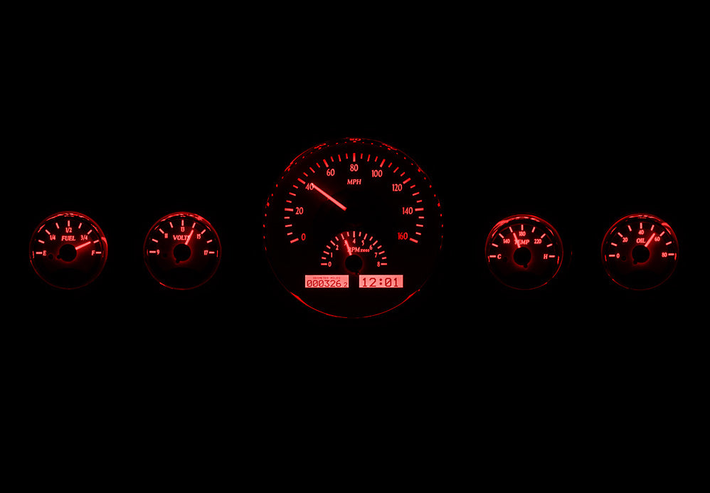 Dakota Digital Universal Five Gauge Round, Analog VHX Gauges (1, 6-1/4" and 4, 3" Gauges)