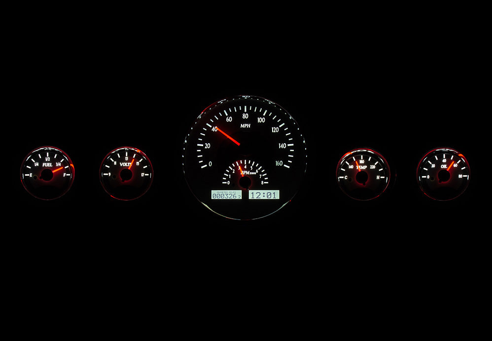 Dakota Digital Universal Five Gauge Round, Analog VHX Gauges (1, 6-1/4" and 4, 3" Gauges)
