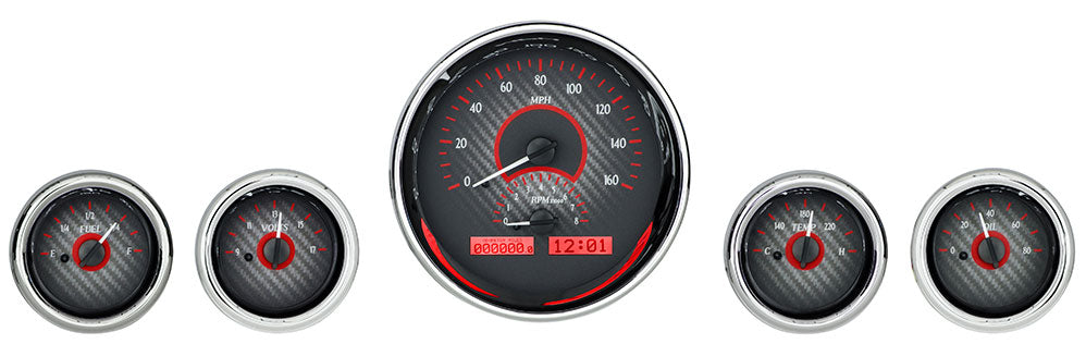 Dakota Digital Universal Five Gauge Round, Analog VHX Gauges (1, 6-1/4" and 4, 3" Gauges)