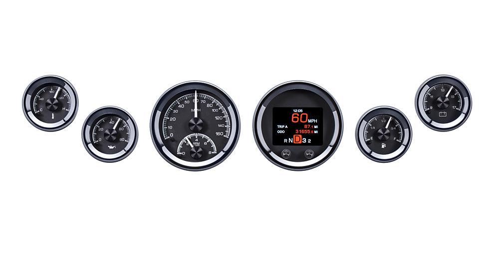 Dakota Digital Universal Six Gauge Round Analog HDX Gauges (With TFT Message Center)