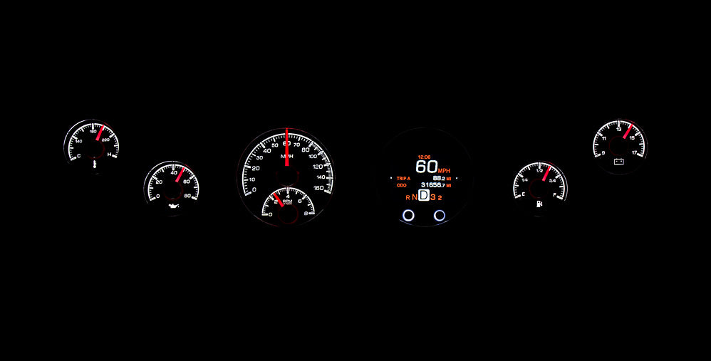 Dakota Digital Universal Six Gauge Round Analog HDX Gauges (With TFT Message Center)