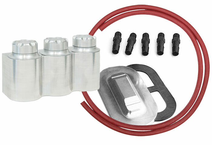 Kugel Komponents Triple Reservoir Kit For Use With Corvette Cast Iron Brake M/C & Wilwood Clutch Master Cylinder